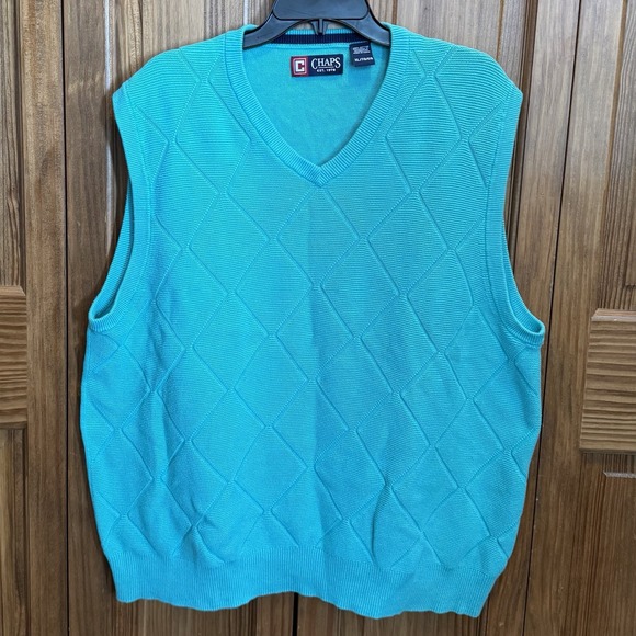 Chaps Other - Chaps Men's XL Sweater‎ Vest Aqua Blue Diamond Knit Pullover Sleeveless Classic